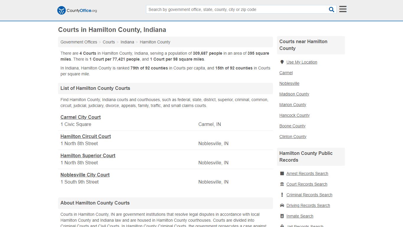 Courts - Hamilton County, IN (Court Records & Calendars)