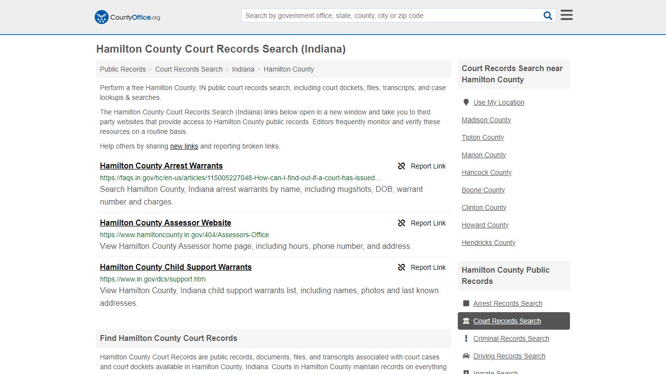 Hamilton County Court Records Search (Indiana) - County Office